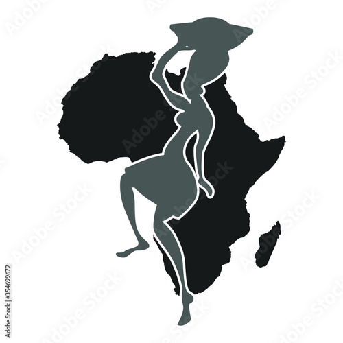 Traditional Tribal Woman Africa. Culture African. Silhouette Map Background. Cut File Sticker.