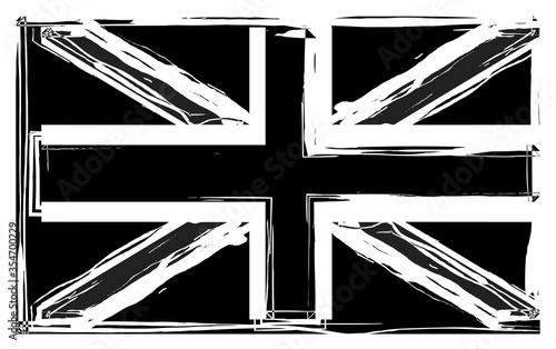 British flag, UK, England, black and white vector background, grunge