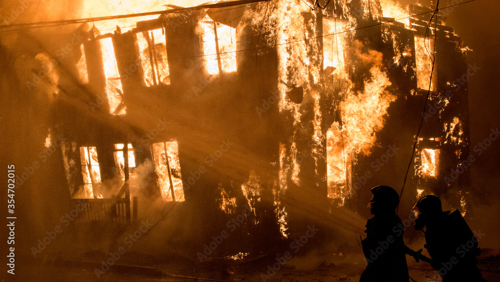 Naklejka House fire with intense flame.