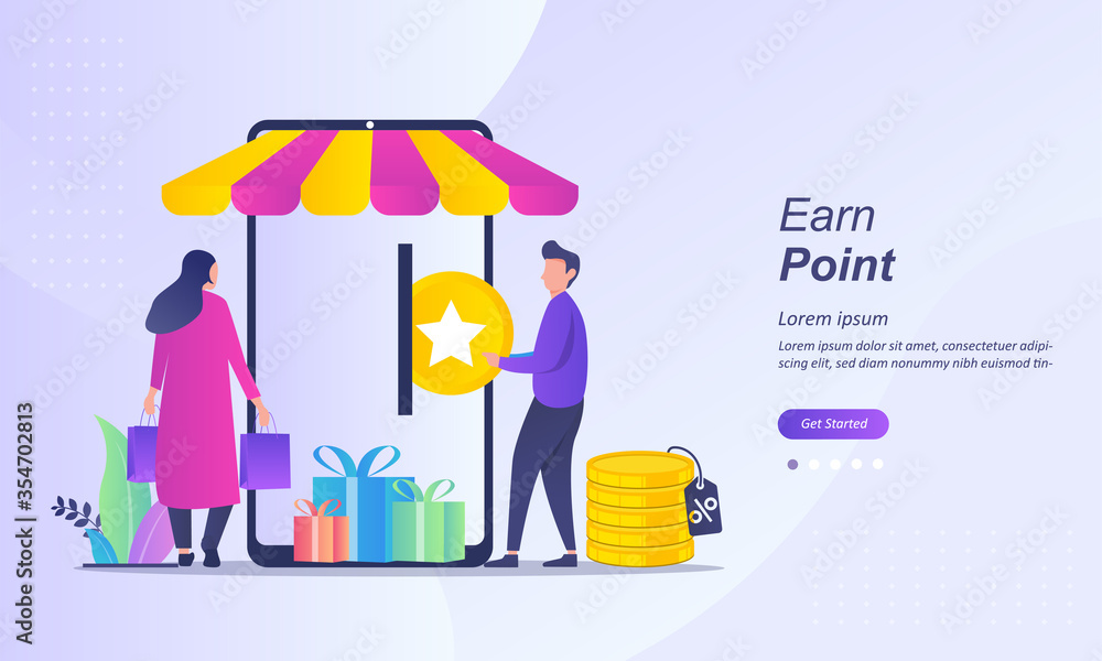 Earn Point concept, Loyalty program and get rewards, Suitable for web landing page, ui, mobile app, banner template. Vector Illustration. Earn Point concept, Loyalty program and get rewards, Suitable for web landing page, ui, mobile app, banner template. Vector Illustration.