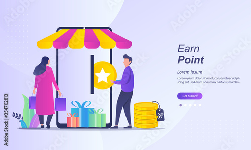 Earn Point concept, Loyalty program and get rewards, Suitable for web landing page, ui, mobile app, banner template. Vector Illustration.