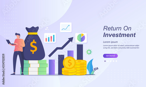 ROI concept, Return on investment, people managing financial chart, profit income, Suitable for web landing page, ui, mobile app, banner template. Vector Illustration.