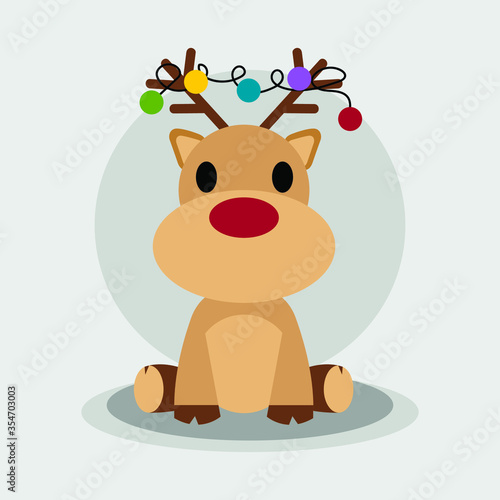 Vector image of a deer in a flat style. A seated deer with a garland on his head.