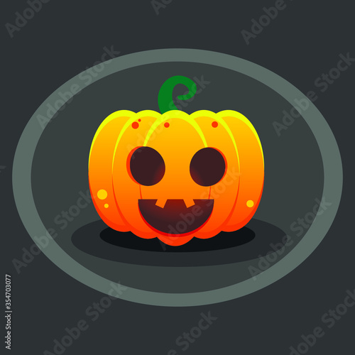 Halloween vector pumpkin on a dark background. Pumpkin with open mouth and light from the inside.