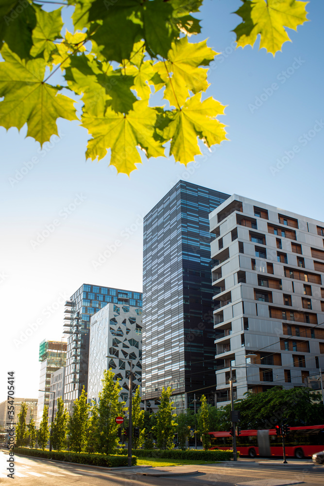 Obraz na płótnie Modern buildings in a downtown area of Oslo on a sunny summer day. w salonie