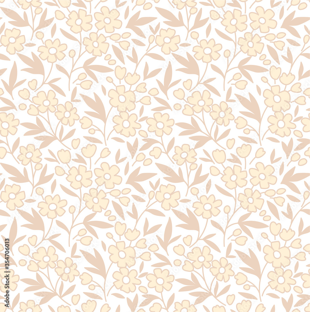 Trendy seamless vector floral pattern. Endless print made of small pink flowers. Summer and spring motifs. White background.Vector illustration. Trendy seamless vector floral pattern. Endless print made of small pink flowers. Summer and spring motifs. White background.Vector illustration.