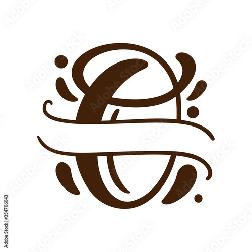 Split letters O name Vector Hand Drawn calligraphic floral monogram or logo. Uppercase Hand Lettering Letter with swirls and curl. Wedding Floral Design