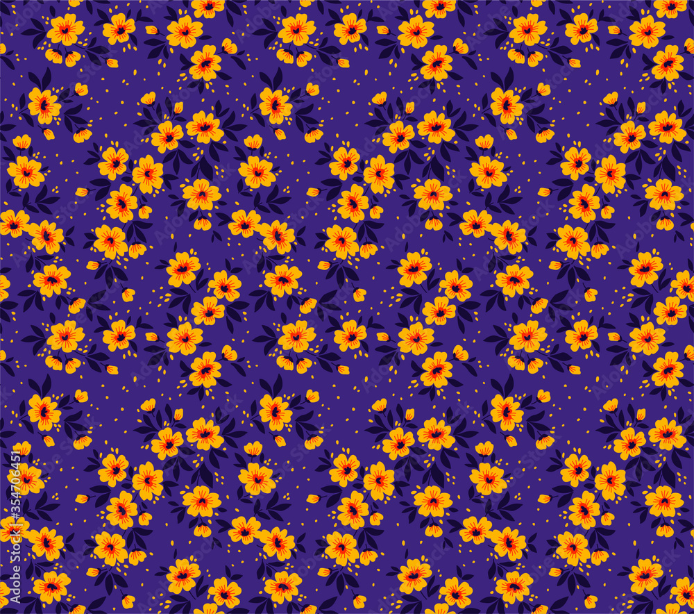 Vector seamless pattern. Pretty pattern in small flower. Small yellow flowers. Violet background. Ditsy floral background. The elegant the template for fashion prints. Vector seamless pattern. Pretty pattern in small flower. Small yellow flowers. Violet background. Ditsy floral background. The elegant the template for fashion prints.