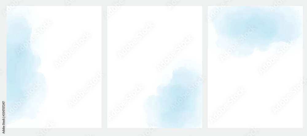 Delicate Abstract Geometric Vector Layouts. Blue Blurred Painted Stain on a White Background. Pastel Blue Cloudy Sky Vector Design. Blanks without Text. 