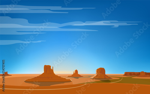 Monument valley. Arizona landscape. Mountains and rocks. Vector illustration