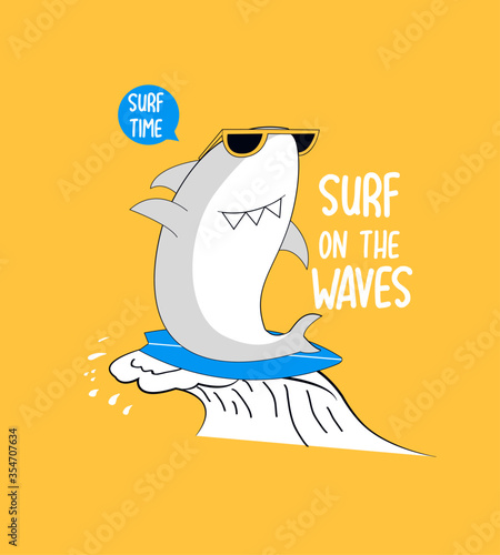 Hand drawing shark print design with slogan. Vector illustration design for fashion fabrics, textile graphics, prints.