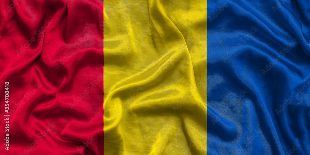 Moldova national flag background with fabric texture. Flag of Moldova waving in the wind. 3D illustration.