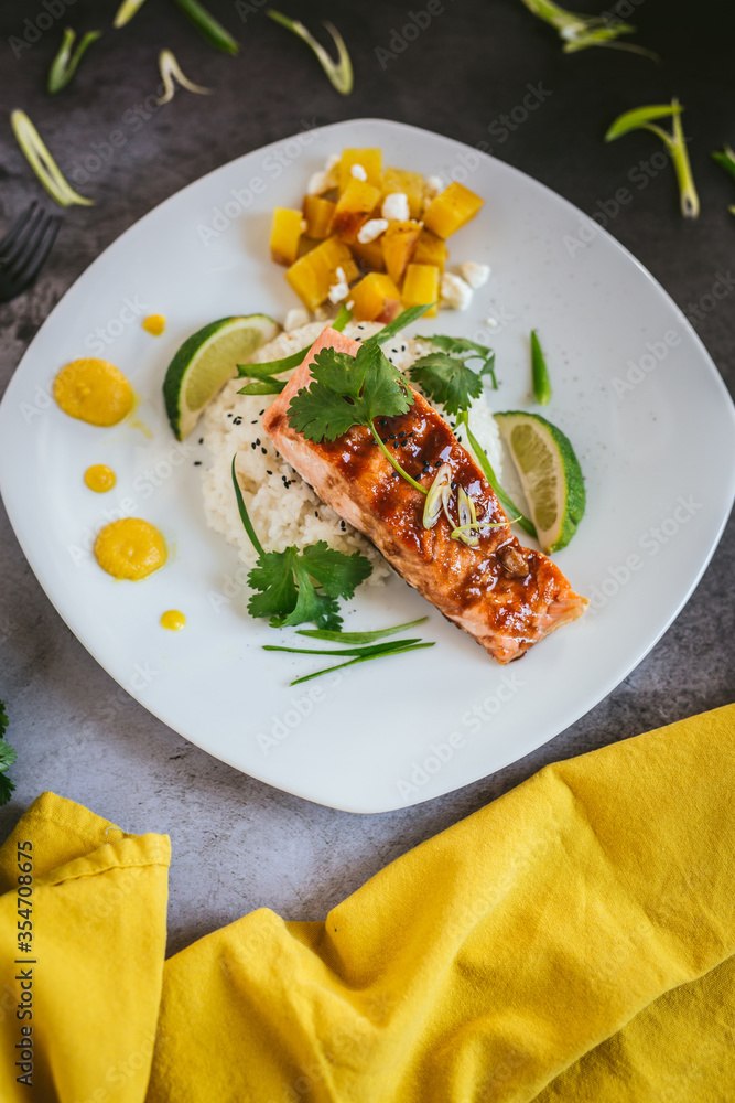 Glazed Salmon With Steamed White Rice Glazed Salmon With Steamed White Rice