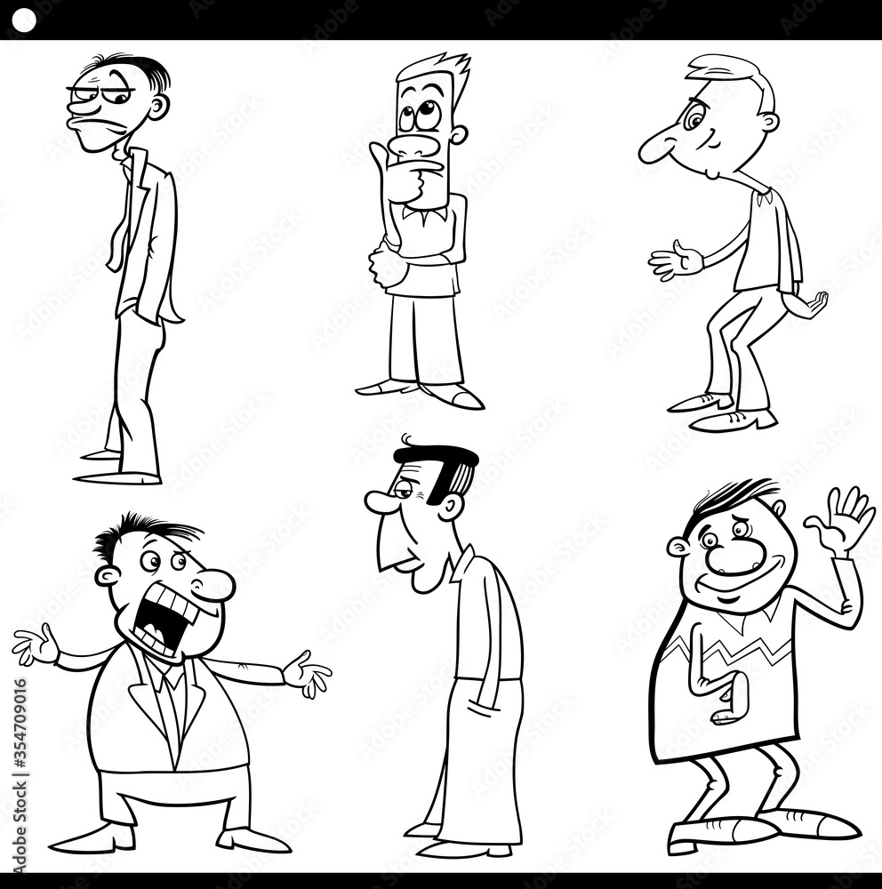 Fototapeta premium black and white cartoon man characters set