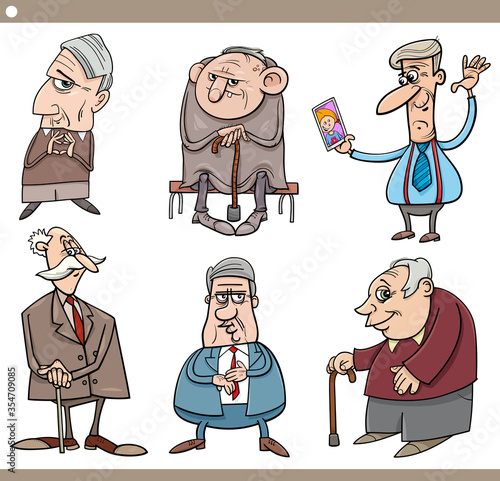 seniors people characters cartoon illustration set
