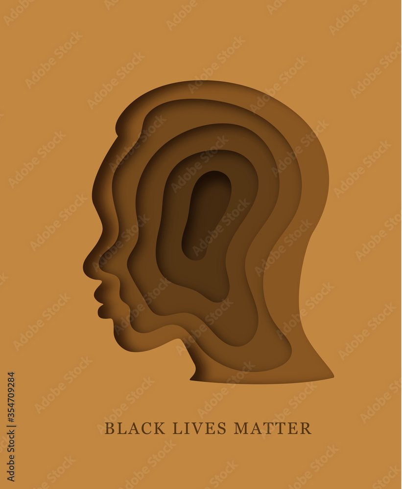 Black man in paper art syle. Slogan Black lives matter. Tolerance. African face in profile. vector illustration. Paper cut Black man in paper art syle. Slogan Black lives matter. Tolerance. African face in profile. vector illustration. Paper cut