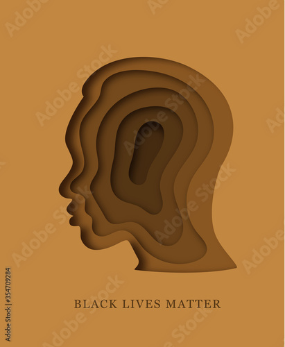 Black man in paper art syle. Slogan Black lives matter. Tolerance. African face in profile. vector illustration. Paper cut photo
