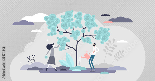 Investing vector illustration. Financial future flat tiny persons concept.