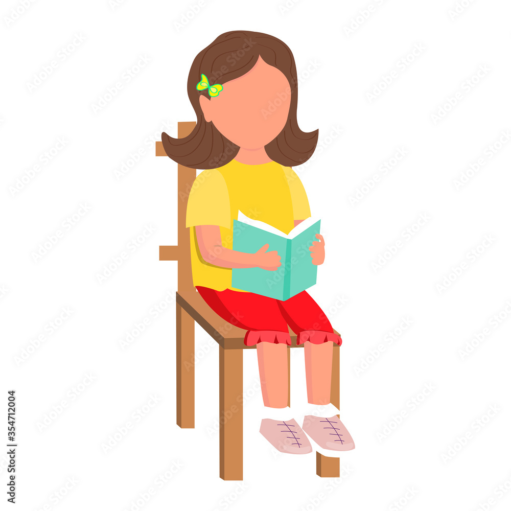 Vector flat illustration of a girl on a chair with a book Vector flat illustration of a girl on a chair with a book