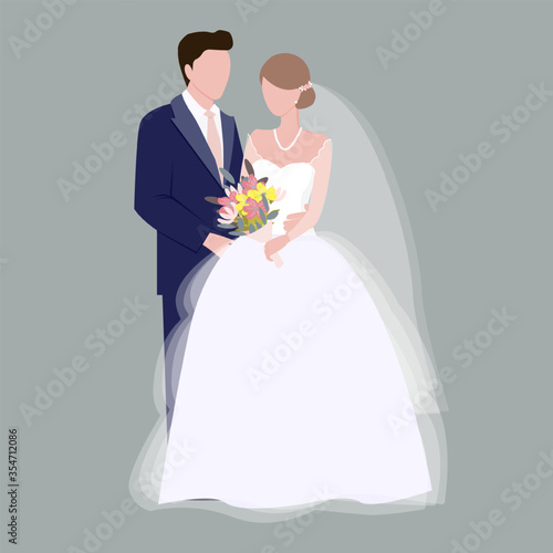Vector flat illustration of bride and groom