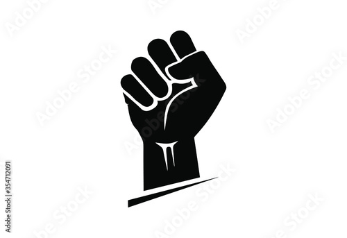 Black hand raised in a clenched fist. Freedom sign, protest and social justice symbol - black lives matter icon.