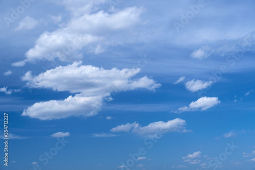 Bright beautiful blue sky with soft clouds, bright sunny day