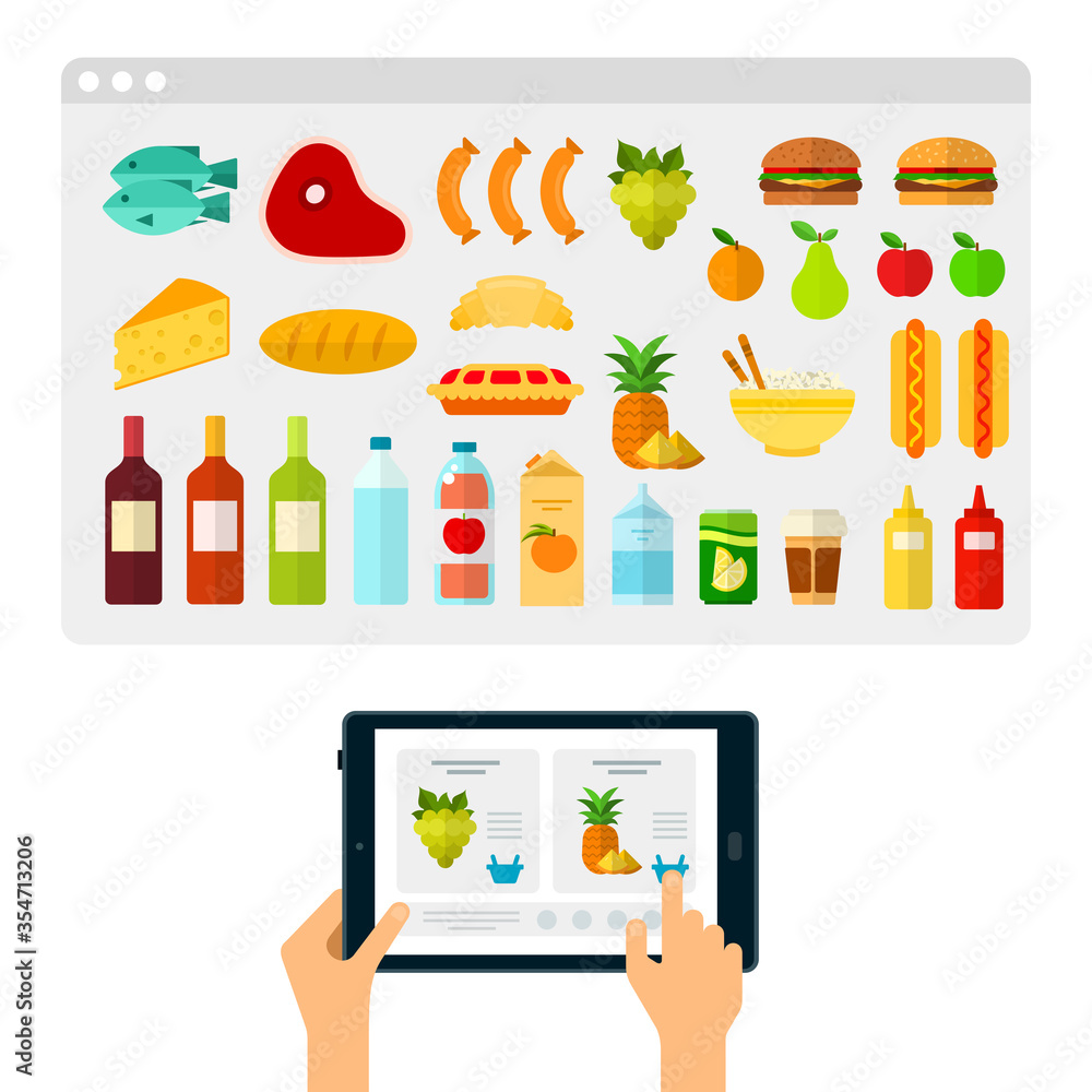 Online ordering products from the store website vector illustration in a flat design.