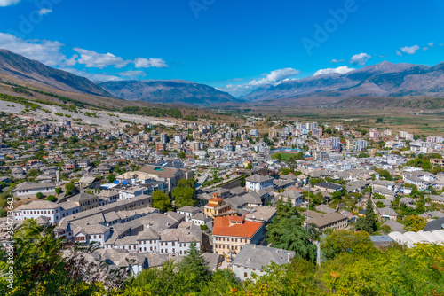 Aerial view of the old town of Gjirokaster, Albania