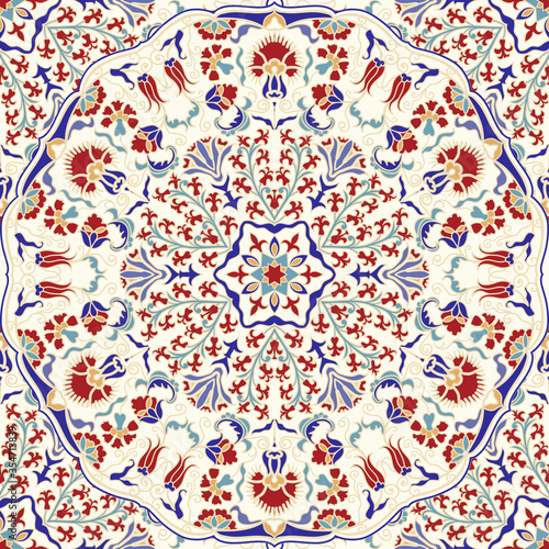Seamless colorful pattern with mandala. Vintage decorative element. Hand drawn pattern in turkish style. Islam, Arabic, Indian, ottoman motif. Vector illustration