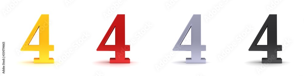 4 four number 3d numeral figure digit count sign gold red silver black 4 four number 3d numeral figure digit count sign gold red silver black