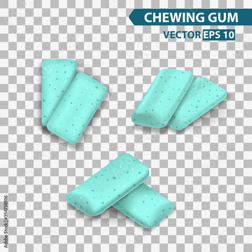 Green mint chewing gum set for ads and package element, isolated transparent background, 3d vector realistic illustration