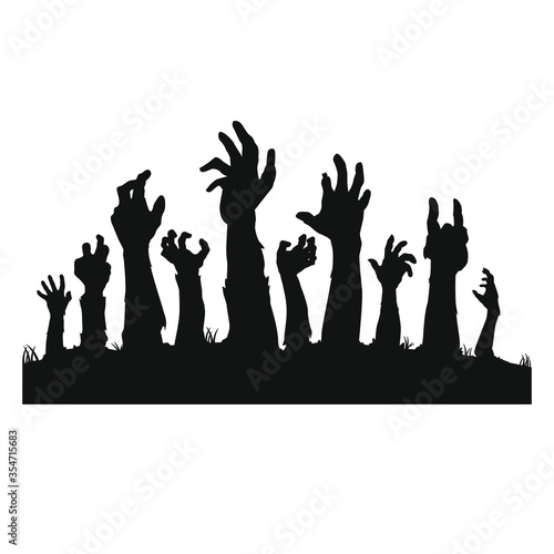 Zombie Hands. Night Flyer Happy Halloween. Design Terror Vector Art Concept.