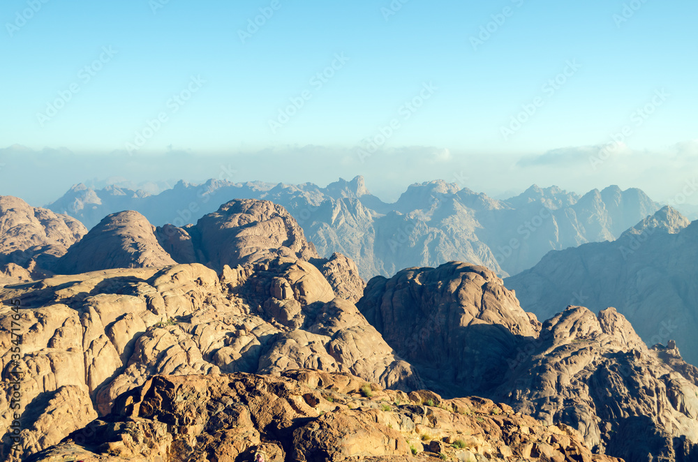 Beautiful mountain landscape, view from Mount Moses in Egypt on the Sinai Peninsula