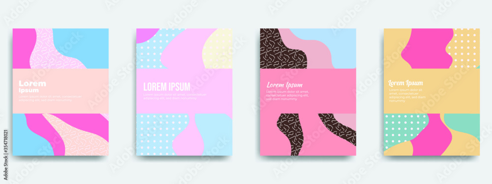 Fun doodle pattern background with abstract shapes and colors. Modern vector pattern for funny brochure cover template design. Modern trend simple minimal geometric pattern background design.