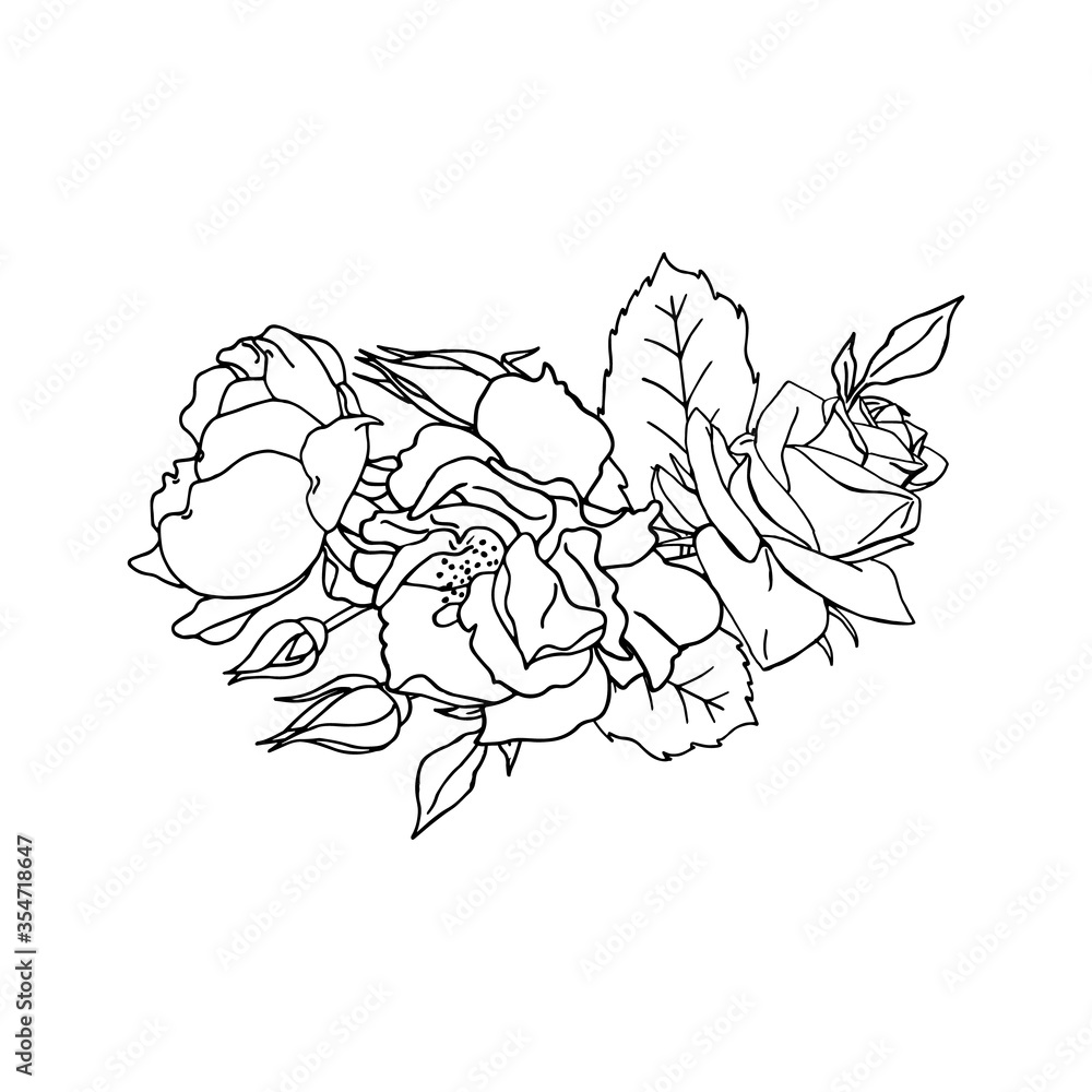 Hand drawn black and white rose flower. Floral design element. Isolated on white background. Vector Hand drawn black and white rose flower. Floral design element. Isolated on white background. Vector