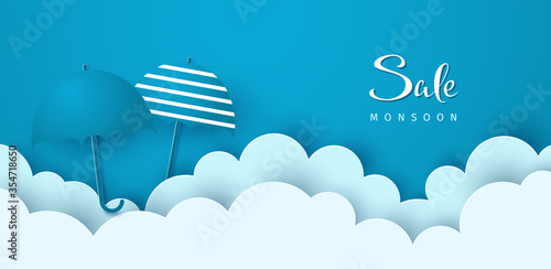Monsoon sale banner. Paper cut style