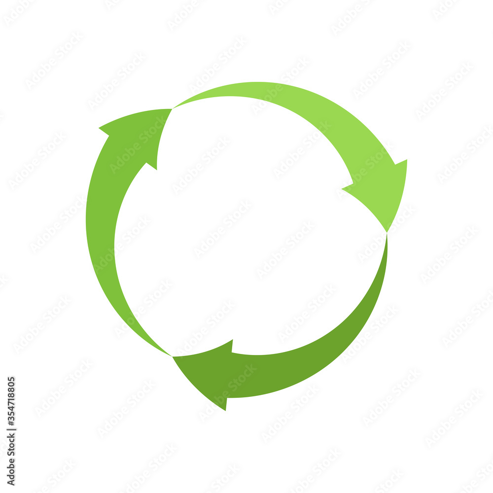 Recycled eco vector icon, cycle and triangle arrows in a flat style. Recycled green arrows eco sign. Vector illustration isolated on white background Recycled eco vector icon, cycle and triangle arrows in a flat style. Recycled green arrows eco sign. Vector illustration isolated on white background