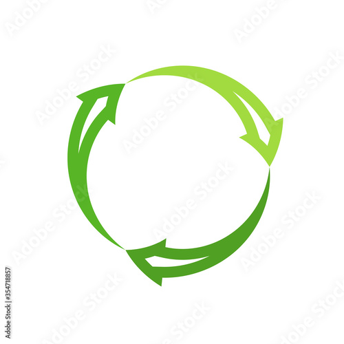 Recycled eco vector icon, cycle and triangle arrows in a flat style. Recycled green arrows eco sign. Vector illustration isolated on white background