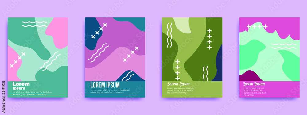 Fun doodle pattern backgrounds with abstract shapes and colors. modern trend simple minimal geometric pattern background design. Modern vector pattern for funny brochure cover template design.