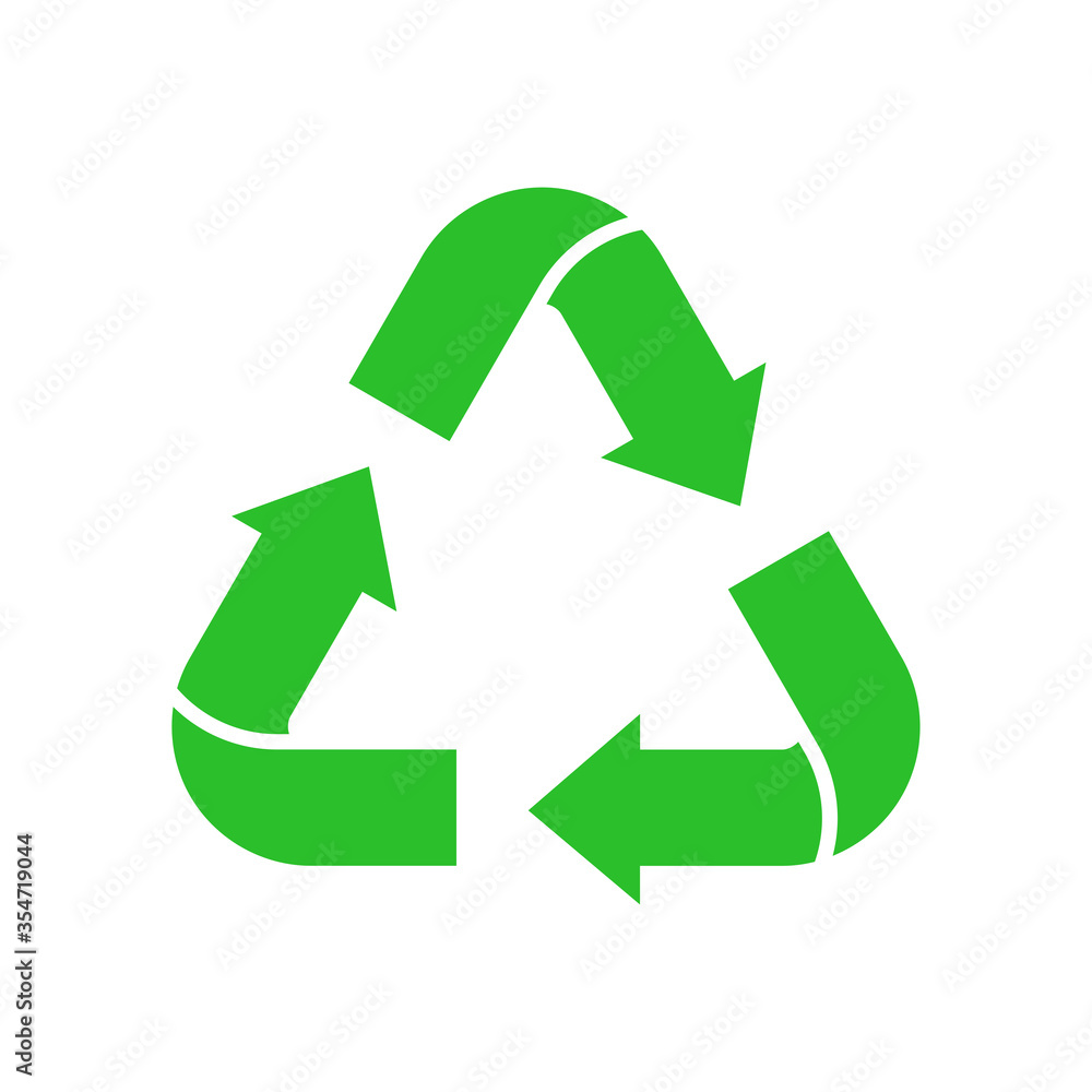 Recycled eco vector icon, cycle and triangle arrows in a flat style. Recycled green arrows eco sign. Vector illustration isolated on white background Recycled eco vector icon, cycle and triangle arrows in a flat style. Recycled green arrows eco sign. Vector illustration isolated on white background