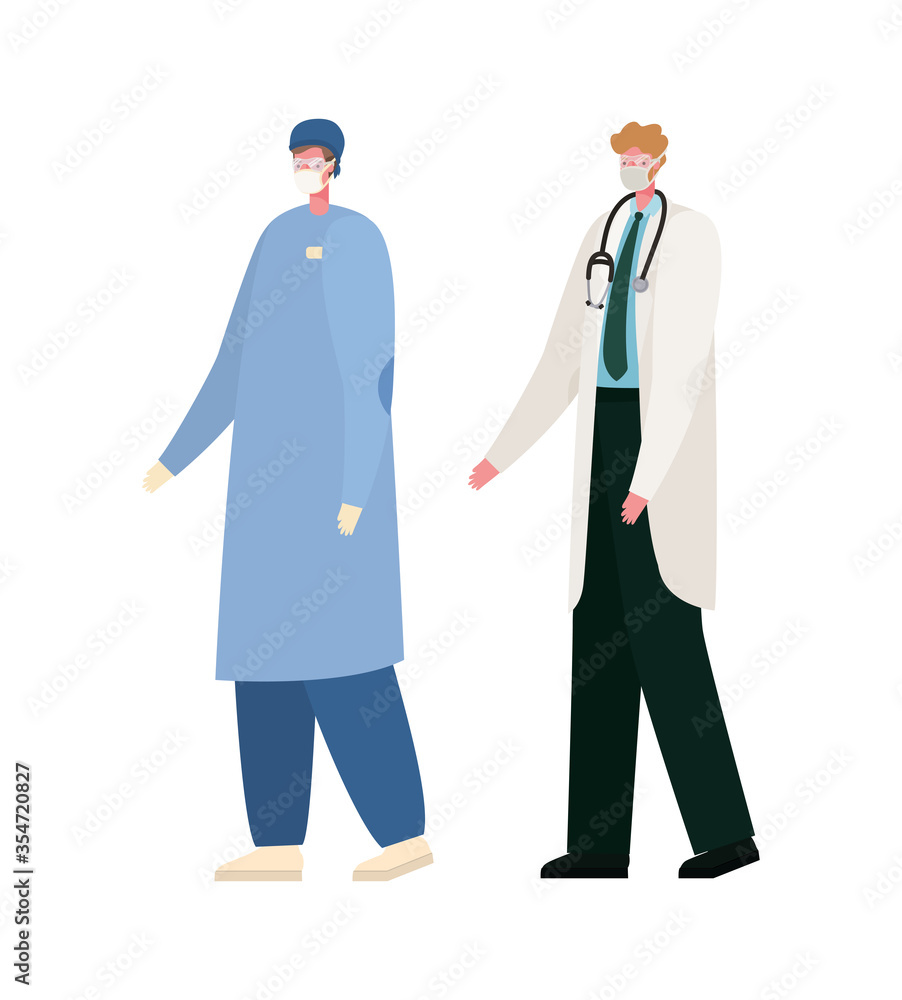 Isolated male doctors with masks vector design Isolated male doctors with masks vector design