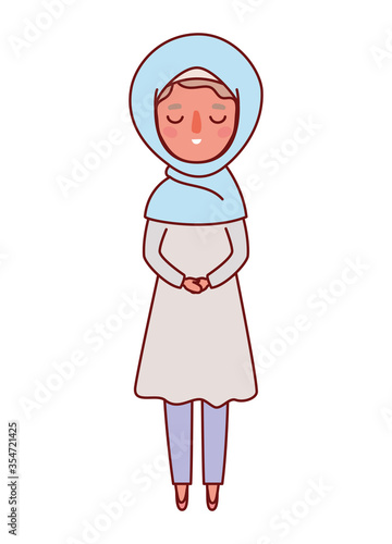Muslim woman cartoon with traditional cloth vector design