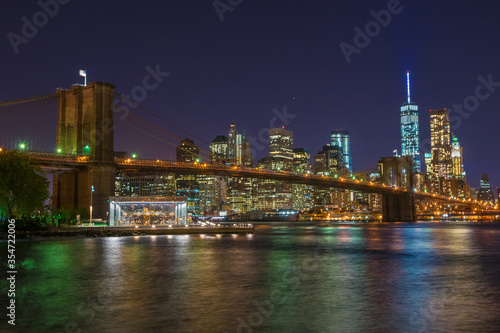 Beautiful night view of Brooklyn Bridge - New York  USA