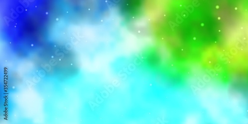 Light Blue, Green vector background with small and big stars. Blur decorative design in simple style with stars. Best design for your ad, poster, banner.