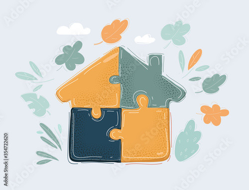 puzzle of a house with clipping path