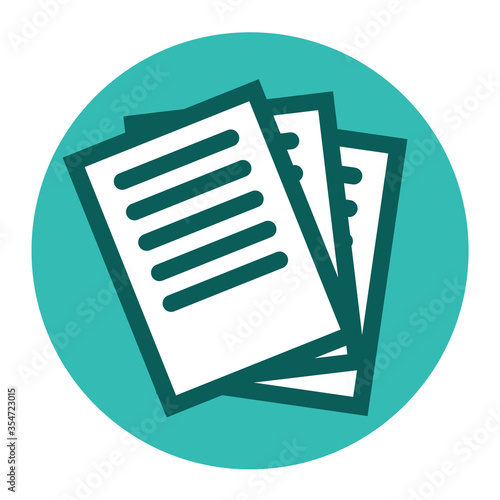 Round icon with office papers. Business documentation. Vector simple illustration.