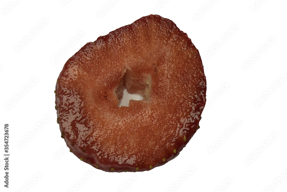 Cut strawberry slice surface close up macro isolated Cut strawberry slice surface close up macro isolated
