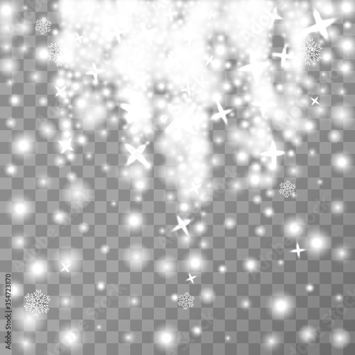 Vector falling of lights isolated on transparent . Christmas shining .Falling glitter light effect . Snowfall . Snowflakes, snowfall. snowflake vector. White glittering snow dust . Vector © nikelser
