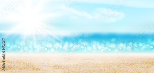 Fototapeta Naklejka Na Ścianę i Meble -  Summer tropical sea with sparkling waves, sand and blue sunny sky