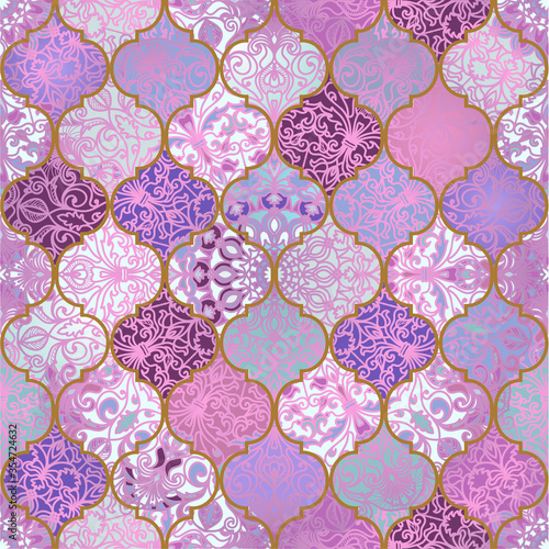 Seamless colorful patchwork in turkish style. Vintage decorative elements. Hand drawn background. Islam, Arabic, Indian, Ottoman motifs. Perfect for printing on fabric or paper, ceramic tile